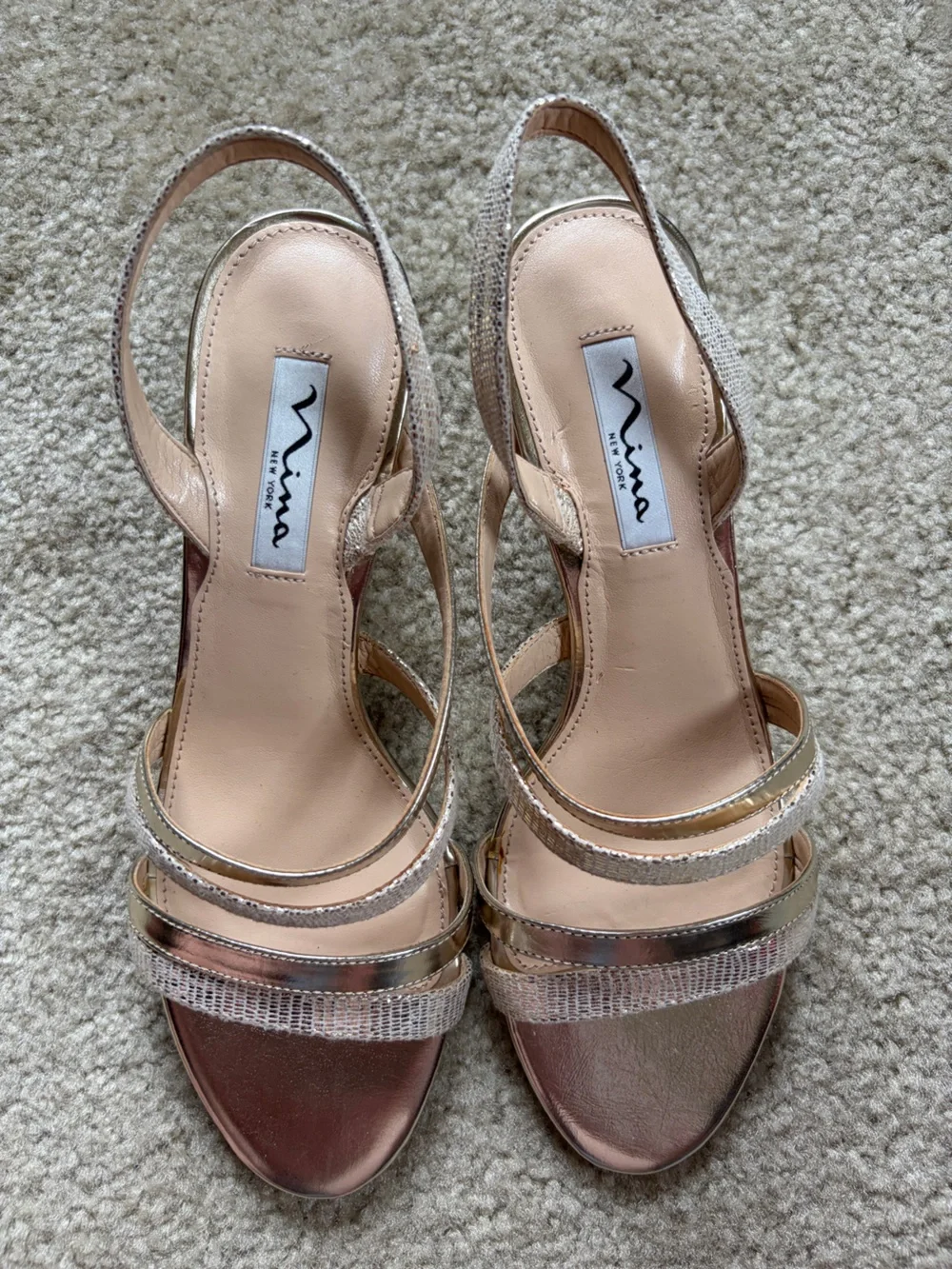 Nina Gd Metallic Strappy Slingback Kitten Heels